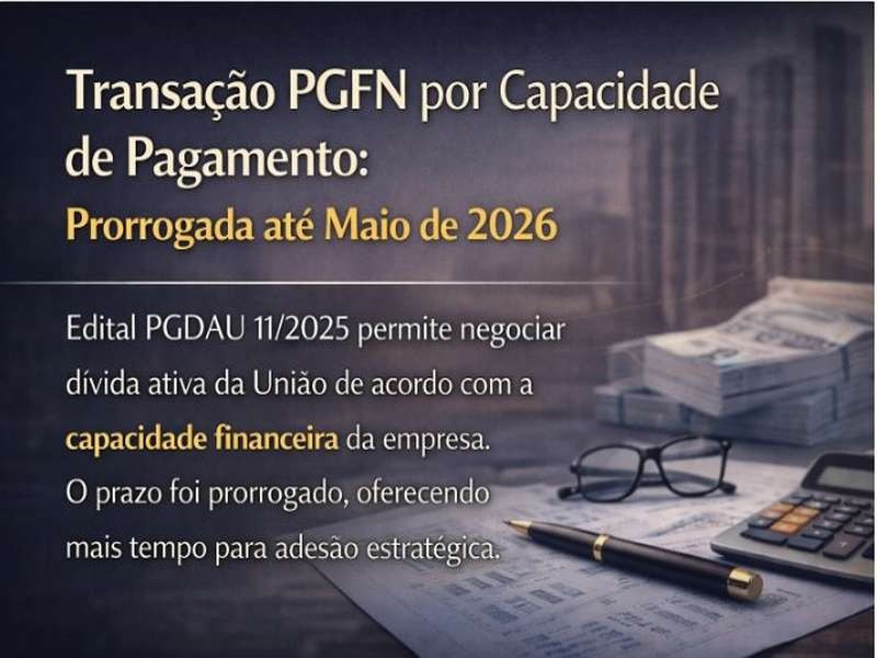 Transação PGFN por Capacidade de Pagamento:  Prorrogada até Maio de 2026