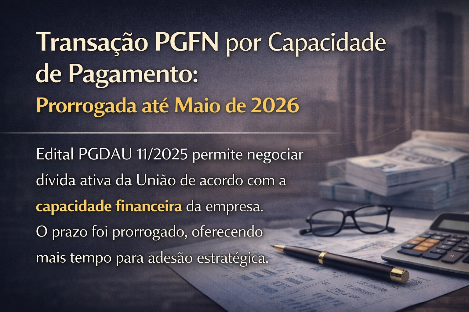 Transação PGFN por Capacidade de Pagamento:  Prorrogada até Maio de 2026